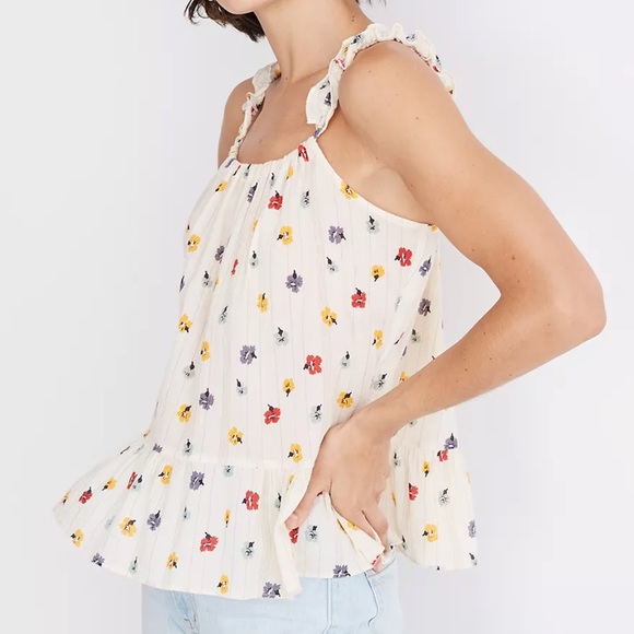 Madewell Tops - Madewell Ruffle-Strap Cami Top in Metallic-Striped Confetti Floral Size 10.